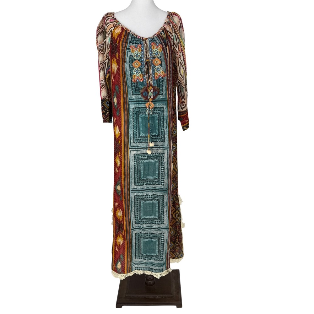 Antica Sartoria Giacomo Cinque Boho Maxi Dress M Kaftan Beaded Embroidered